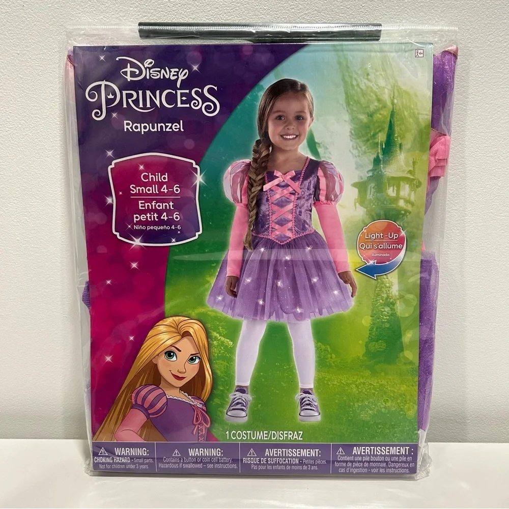 Disney Princess Rapunzel Light Up Dress Costume w/ Deluxe Wig NWT Sz Small 4-6 - Picture 3 of 9